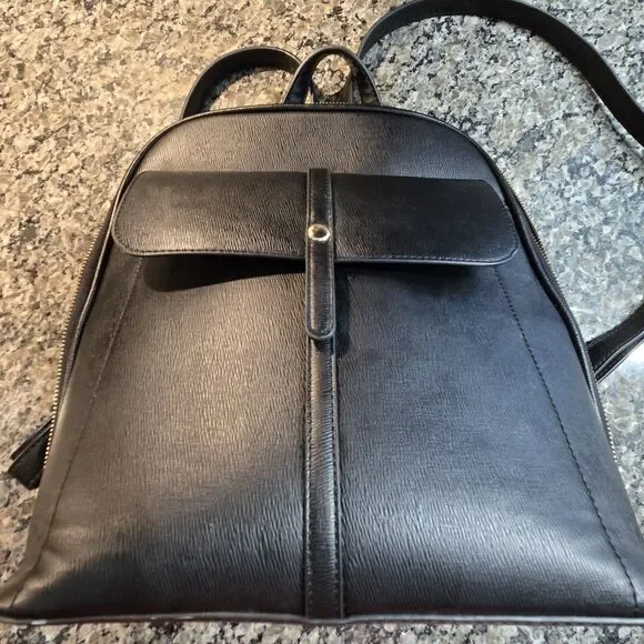 Miztique Black Vegan Backpack Purse/Gold Zipper/snap front pocket/pockets inside - Picture 2 of 9